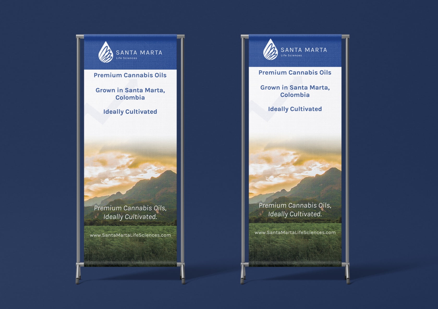 Mockup of Santa Marta Life Sciences' trade show banners side by side